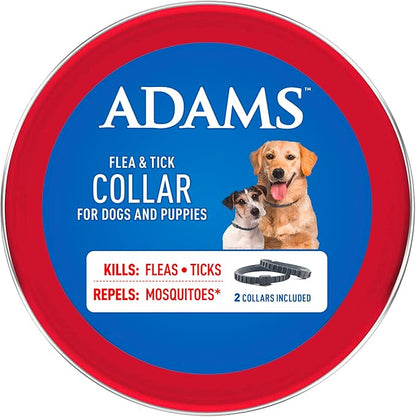 ADAMS Flea & Tick Collar for Dogs & Puppies, Flea Collar for 12 Month Prevention, Kills Fleas, Ticks & Repels Mosquitoes, Excluding California, One Size Fits All Dogs & Puppies, 2 Count