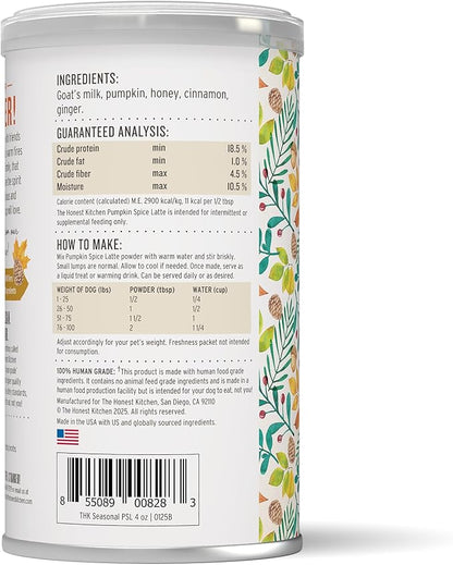 The Honest Kitchen Human Grade Pumpkin Spice Latte, 4oz Canister