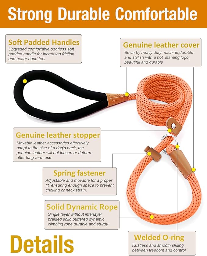 lynxking Dog Leash Slip Lead 5 6 8 FT Dog Training Leash Strong Heavy Duty Braided No Pull Training Lead Leashes
