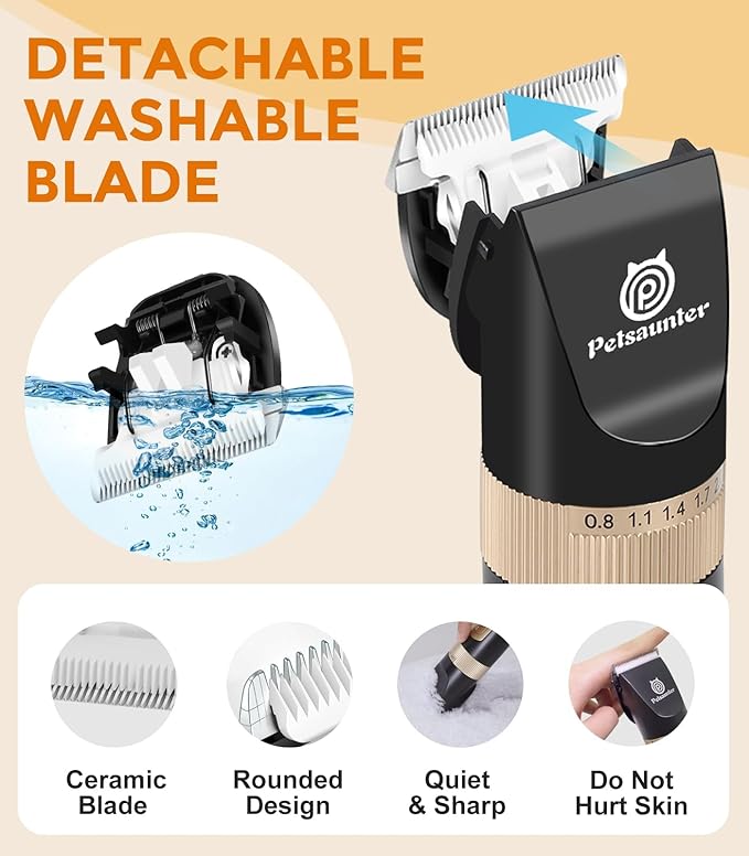 Petsaunter Dog Clippers for Grooming, 4-Speed & LCD, Low Noise Electric Trimmer for Grooming, TypeC Rechargeable Dog Hair Clippers, Super Quiet for Dogs & Pets with Thick or Heavy Coats(C95)
