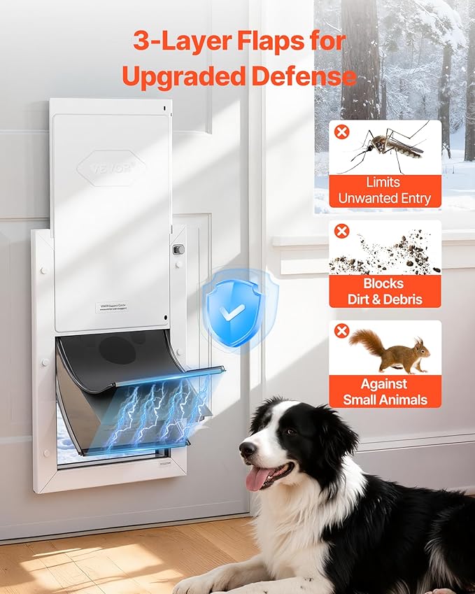 VEVOR Pet Door, Large, with Three Magnetic Flaps and Metal Frame, Strong and Weatherproof Dog Door for Interior and Exterior Doors, Easy to Install, Easy in-and-Out Access for Doggies, White