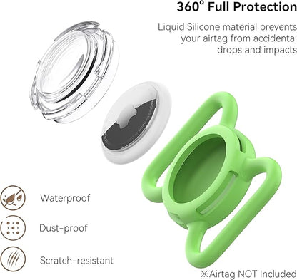 Waterproof Airtag Holder for Dog Collar, Soft Full-Body Protective Airtag Holder for Dog & Cat Collars, Ultra-Durable, Easy Installation, Lightweight Clear Airtag Case (Green, Large)