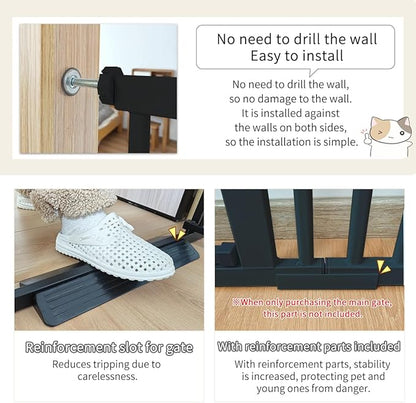 Lumizone Extra Tall Cat Gate 55.12" High Pressure Mounted Extra Wide 2025 New (17 Sizes) 1.37" Gap No Drilling Auto-Close One-Handed Operation Tall Pet Gate for Dogs(Black, 55.12" H x 29.92"-34.24" W)