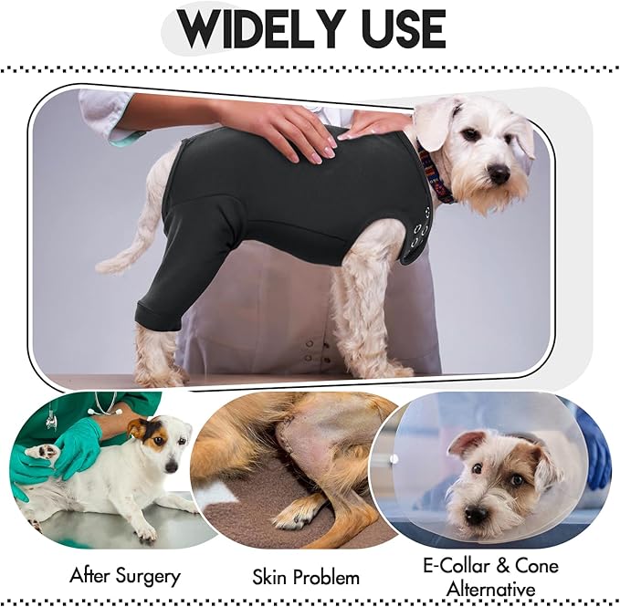 IDOMIK Dog Recovery Suit,Thigh Wound Protective Sleeve for Dogs,Anti Licking Dog Rear Leg Sleeve,Male Female Dog Surgical Clothes,Dog Surgical Suit with Pants Cover,Cone Collar Alternative,Black,3XL