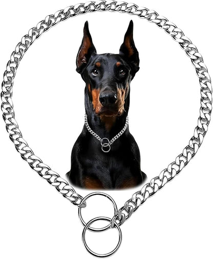 Flat Siver Dog Choker Collar for Large Dogs Heavy Duty Metal Slip Dogs Chain Collars Martingale Training Collars for Small Medium Large Breed Pets, X-Large