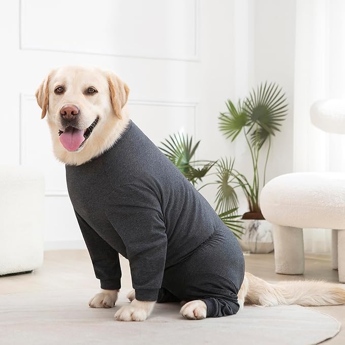 Yeapeeto Dog Onesie Surgery Recovery Suit for Large Medium Bodysuit Dogs Pajamas PJS Full Body for Shedding, Prevent Licking, Wound Protection, Cone Alternative(4XL,Dark Grey)