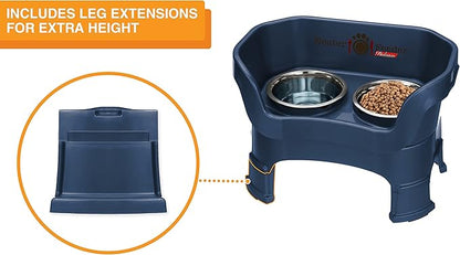 Neater Feeder Deluxe Mess-Proof Elevated Dog Bowls for Medium Dogs (19–40 lbs), 2 Height Adjustable (10” & 12.5”) No-Spill Raised Dog Bowl Stand, Stainless Steel Food Bowl Set, Made in USA, Dark Blue