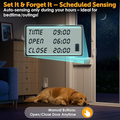 Automatic Sliding Glass Dog Door with Collar Sensor，X-Large Electric Doggy Door for Sliding Glass Doors, Adjustable 76" to 80-11/16" Slider Height, Anti-Pinch, Fits XLarge Dogs Up to 220 Lbs (XL)