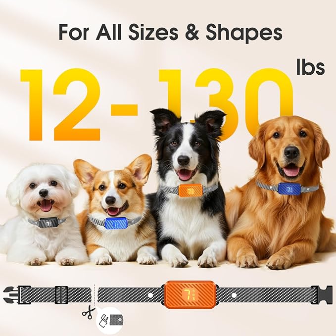 Dog Bark Collar for Large Medium Small Dogs, Effective No-Bark Collar, Smart Barking Collar, Rechargeable Bark Collar with 7 Sensitivity, 3 Modes, Waterproof, Orange