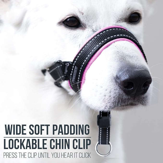 GoodBoy Dog Head Halter with Safety Strap - Stops Heavy Pulling On The Leash - Padded Headcollar for Small Medium and Large Dog Sizes - Head Collar Training Guide Included (Size 4, Pink)
