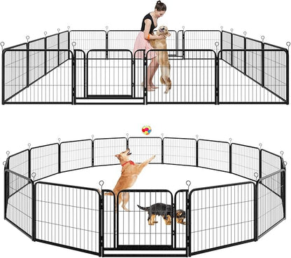 Kfvigoho Dog Playpen Outdoor Extra Wide 16 Piece Panels Heavy Duty Dog Fence 24" Height Anti-Rust with Doors Portable for RV Camping Yard, Total 29FT, 68 Sq.ft, Snowy Black