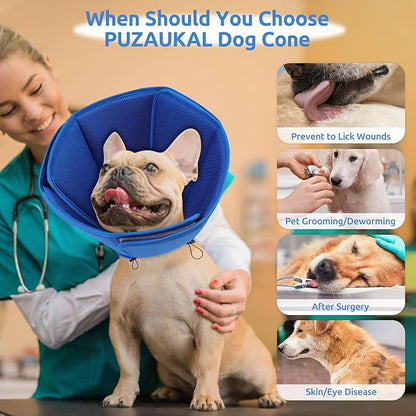 Dog Cone Collar - Soft Elizabethan Collar for Dogs After Surgery, Comfy Cone for Dogs to Stop Licking, Adjustable Dog Cone Alternative for Wound Healing (Navy S)