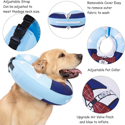 Inflatable Dog Cone Collar,Waterproof Soft Dog Donut Cone for Large Medium Small Dogs Cats, Recovery Pet E-Collar Alternatives After Surgery (Suit Blue, Small)