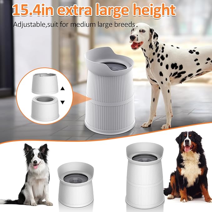 Salodal Elevated Dog Bowls Large Sized,15.4in High Raised Stand,4.4L No Spill Dog Water Bowl,Stainless Steel Bowl,Adjustable,Non-tip,Non-Slip, Water Dispenser for Large Medium Pets