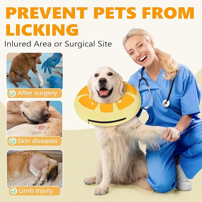 Inflatable Dog Cone Collar to Stop Licking, Soft Neck Donut Collar After Surgery, Adjustable Recovery Cone for Small Medium Large Dogs (Orange,XS)