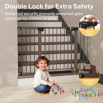 Cumbor 29.7-51.5" Baby Gate (Brown) & 36.6-69" Extra Wide Dog Gate (Brown) for Stairs, Doorways & Hallways