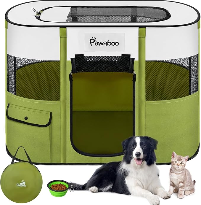 Dog Playpen, Portable Pet Playpen Cat PlayPens, 600D Oxford Dog Kennel Tent Crate, Waterproof&Breathable, Indoor Outdoor Travel Camping Use for Medium/Large Breed with Carrying Case+Folding Bowl(M)