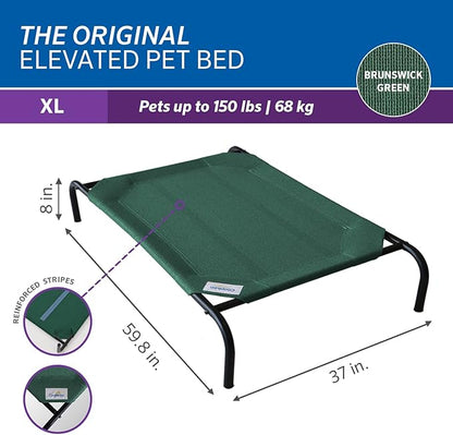 Coolaroo Original Elevated Dog Bed - Breathable Off-The-Ground Pet Bed with Cooling Fabric, Joint Relief & Moisture-Resistant Fabric, 100% Recyclable, Easy Clean, Brunswick Green, Extra Large