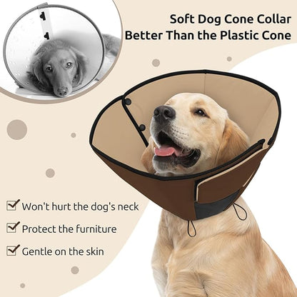 Queenmore Dog Cones for Medium Dogs, Soft Dog Cone Collar After Surgery, Pet Cone for Dogs Wound Care, Spay, Neuter, Breathable Pet Surgery Collars & Cones, Brown M