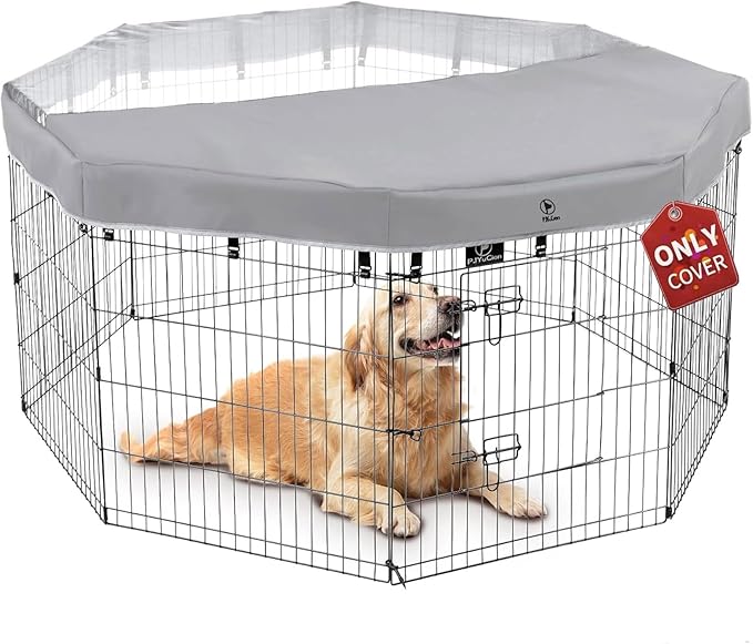 PJYuCien Dog Playpen Mesh Top Cover,Fits 24 Inch 8 Panels Metal Exercise Pet Pen, Elastic Buckles Connections, Grey(Note: Only Cover, Fence Not Included)