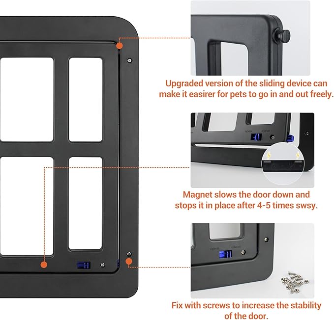 PETLESO Large Dog Door for Screen Door - 11.2"x14.4" Magnetic Flap Pet Door with Lockable Insert, Ideal for Medium to Large Dogs, Sliding Door Compatible, Black
