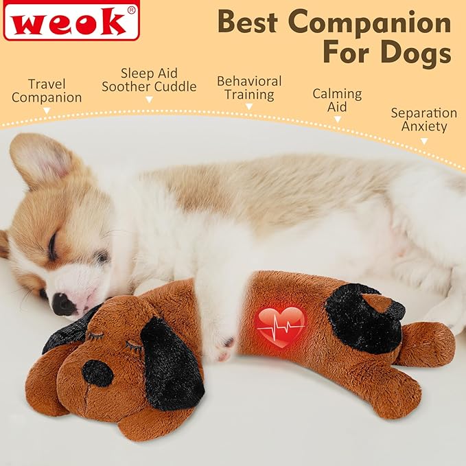 WEOK Puppy Heartbeat Toy for Separation Anxiety Relief, Heartbeat Stuffed Animal Anxiety Calming Behavioral Aid Plush Toy for Dogs Cats Pets