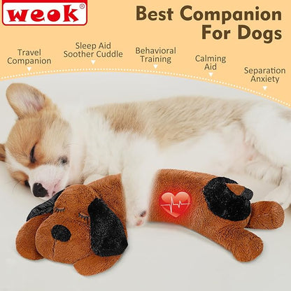 WEOK Puppy Heartbeat Toy for Separation Anxiety Relief, Heartbeat Stuffed Animal Anxiety Calming Behavioral Aid Plush Toy for Dogs Cats Pets