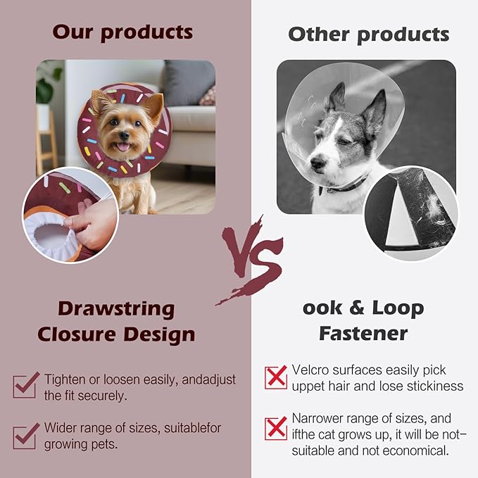 Comfortable Adjustable Soft Dog Cone for Recovery, Washable Elizabethan Collar for Dogs and Cats, Stops Licking Wounds (Donut Brown, S)