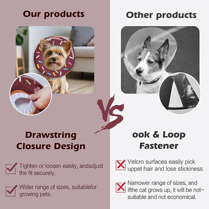 Comfortable Adjustable Soft Dog Cone for Recovery, Washable Elizabethan Collar for Dogs and Cats, Stops Licking Wounds (Donut Brown, S)