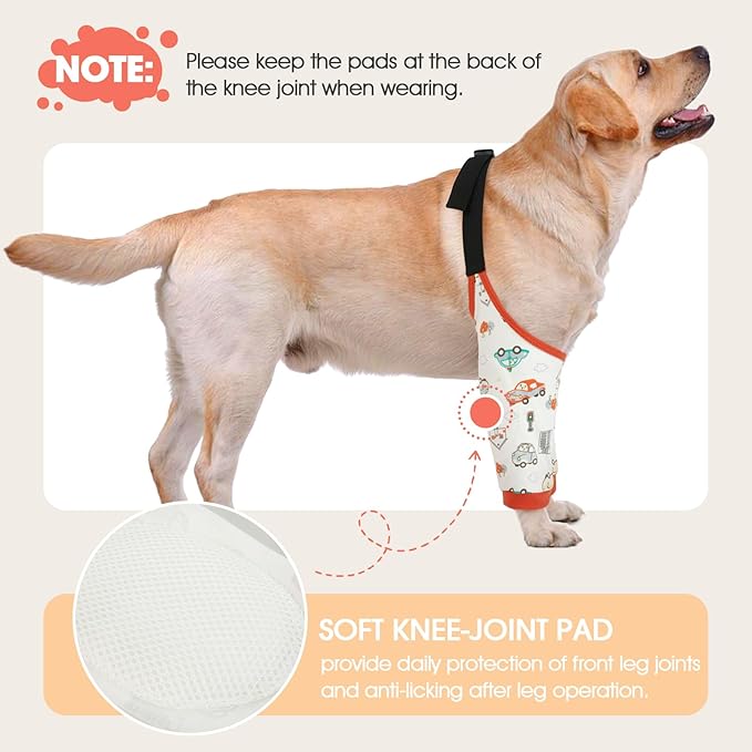 Dog Recovery Suit for Front Legs, Dog Recovery Sleeves After Surgery with Elastic Band, Soft Protective Elbow Braces for Medium Large Dogs, Cone Collar Alternative to Stop Licking Leg Wounds,Red,L