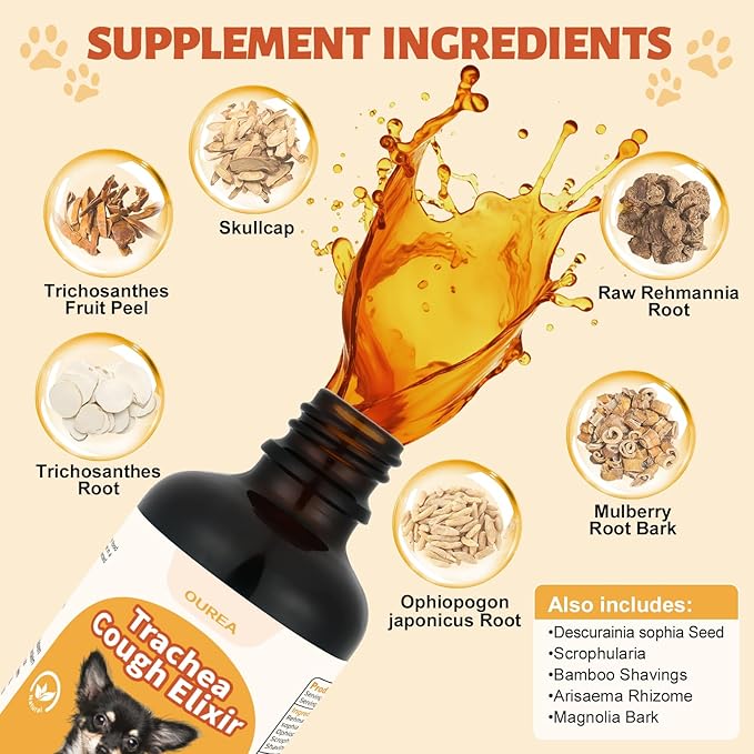 Collapsed Trachea Treatment for Dogs, Dog Cough Treatment, Trachea Cough Elixir, Natural Herbs Help Dogs Breathe Smoothly and Support Tracheal & Respiratory Health - 59mL