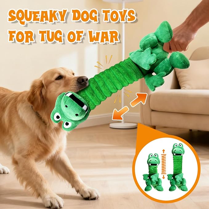 Large Squeaky Dog Toys:Plush Tug of War Dog Toys with Crinkle-Interective Chew Toys for Small,Medium,and Large Breeds- Puppy Toys Keep Them Busy&Dental Exercise