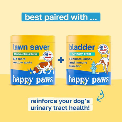 Happy Paws Lawn Saver Supplement, Dog Probiotics to Help Grass Stay Green & Prevent Lawn Burn, Digestive Health Support with Antioxidants & Fiber, Vegan Chicken Flavor, Non GMO, 100 Soft Chews