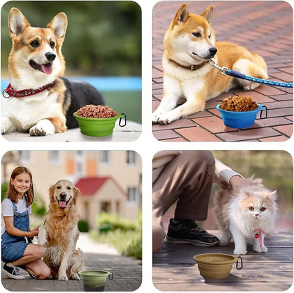 PetBonus 2-Pack Large Silicone Collapsible Dog Bowls, 34oz/1000ml BPA Free Portable Foldable Travel Bowl for Pet Cat, Food Water Feeding Dish for Camping with 2 Carabiners (Black, Black)