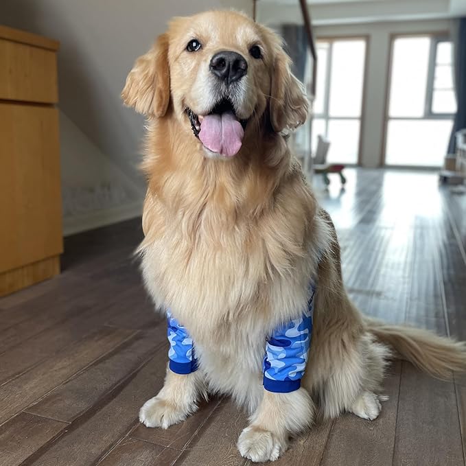 HDKUW Dog Elbow Protector, Dog Front Leg Recovery Sleeve for Prevent Licking Wound, Elbow Sleeves with Mesh Pad for Medium Large Dogs