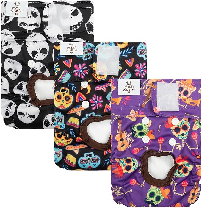 CuteBone Dog Diapers Female Washable Small Medium Large 3 Pack Reusable Doggie Diapers Puppy Period Pants for Doggy Heat Cycle Peeing