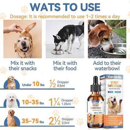 2PCS Yeast Infection Treatment for Dogs, Carmelie Support Healthy Itch Relief, Ear Paw Discomfort Care, Itch Relief for Dog, Allergy Supports, Inflammation Relief for Dogs, Bacon Flavor 60ml