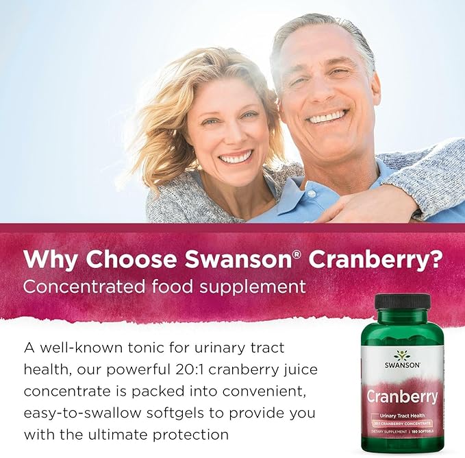 Swanson Cranberry 20:1 Juice Concentrate Urinary Tract and Kidney Health Supplement for Women and Adults Seeking Bladder Support with Vitamins C & E (180 Softgels, 2 Pack)