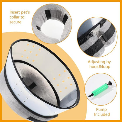 Inflatable Dog Cone Collar with Detachable Transparent Shield, Adjustable Dog Donut Collar to Stop Licking After Surgery.Soft Dogs Cone Alternative for Small Medium Large Dogs(Neck 12-15 inch)