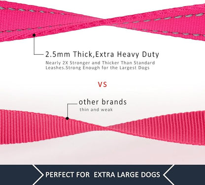 Plutus Pet Double Handle Dog Leash 5ft, Heavy Duty, Reflective Dual Handle Dog Leash for Safety Training, for Medium Large Dogs,2 Handle Leads(Pink)