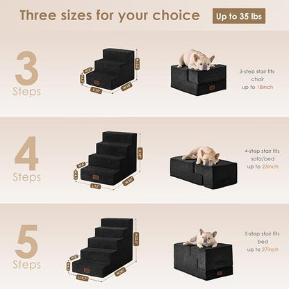 EHEYCIGA Dog Stairs for High Bed 22.5" H, 5-Step Dog Steps for Bed, Pet Steps for Small Dogs and Cats, Non-Slip Balanced Pet Ramp Indoor, Black