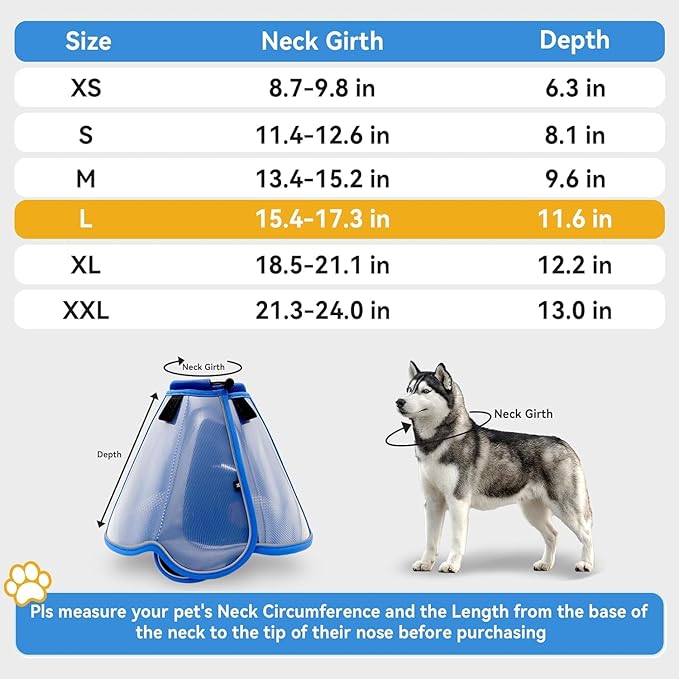 Upgraded Dog Cone Collar for Large Medium Dogs, Soft Dog Cone with Double-Layer Design, Adjustable Pet Recovery Collar for Dogs After Surgery, Elizabethan Collar (L, Blue)