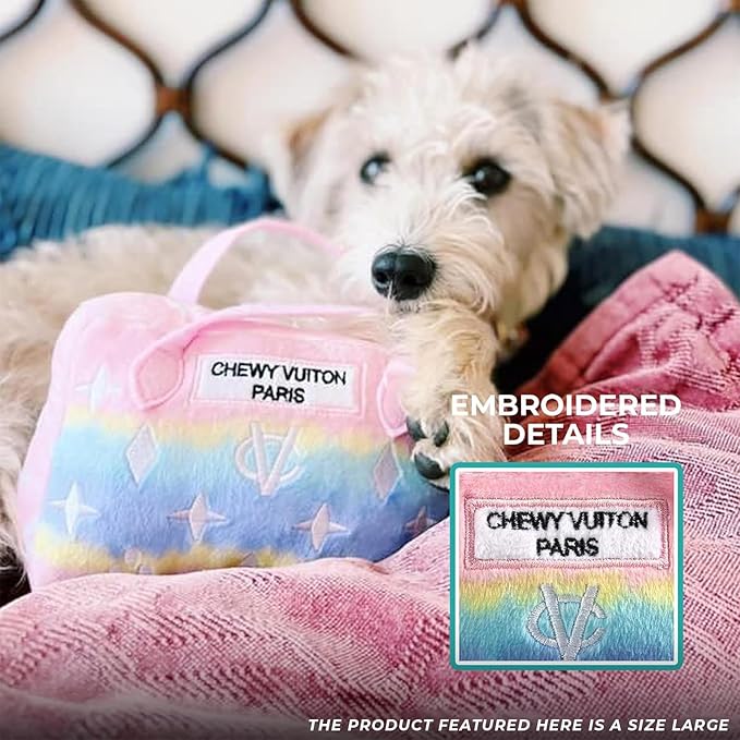 Haute Diggity Dog Chewy Vuiton Handbag Plush Squeaky Dog Toy, Soft Durable Designer-Inspired Stuffed Puppy Chew Toys for Small & Medium Dogs, Machine-Washable (Pink Ombre) Small