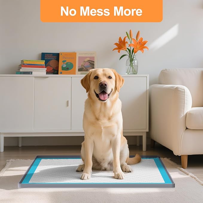 Pee Pad Tray Holder for Dogs,Non-Slip Silicone Dog Puppy Pad Holder,25 x 25 Square Puppy Potty Training Pads,No Spill Raised Lip High Edge,Portable, Leak-Proof Mat Trays for Indoor Floor Protection