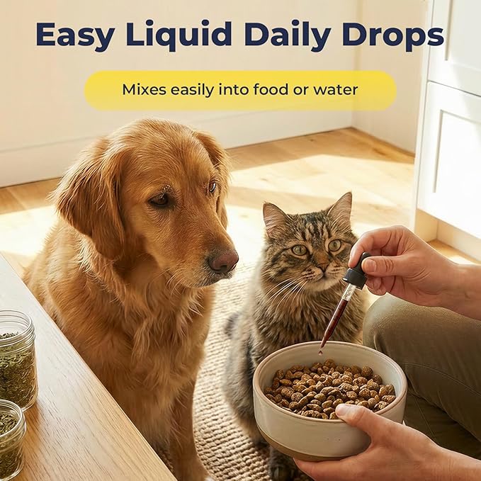 Mullein Drops for Dogs & Cats, Mullein Leaf Extract Liquid with Chlorophyll, Respiratory Comfort & Breathing Support, Pet Cough Support Drops, Herbal Liquid Supplement, 2 fl oz (60 mL)