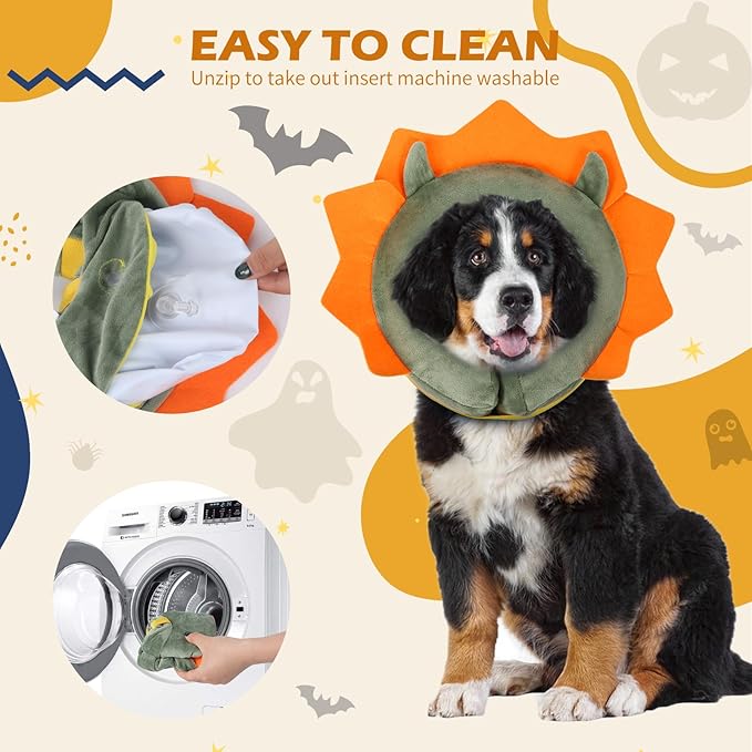 IEUUMLER Inflatable Recovery Dog Collar, Protective Donut Cone, Adjustable Soft Collar for Dog and Cat After Surgery Prevent from Biting & Scratching EU002 - Green Demon L+