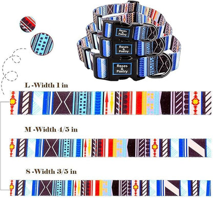 Roses&Poetry Dog Collar and Leash for Small,Adjustable Durable Blue 5ft Puppy Leash Collar for Dog Training Lead（Stripe-M）