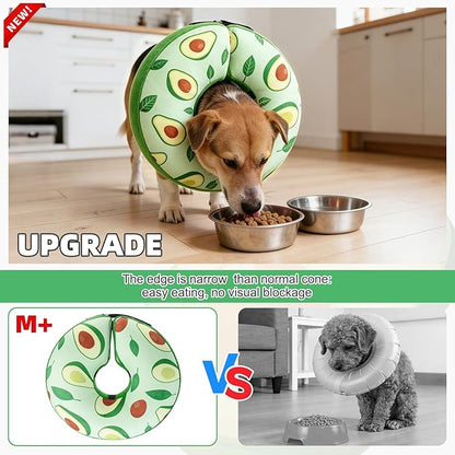 KOOLTAIL Inflatable Dog Cone Collar, Soft Donut E Collar for Dogs After Surgery to Stop Licking Enhanced Alternative, Blow Up Pet Neck Pillow Recovery Adjustable Cone for Dog Cat，Avocado M