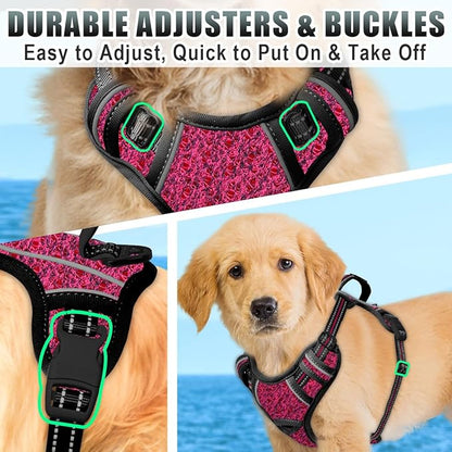 BARKBAY No Pull Dog Harness Large Reflective Dog Harness with Front Clip and Easy Control Handle for Walking Training Running with ID tag Pocket(Pink/Black,XS)