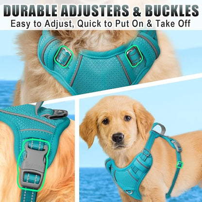 BARKBAY No Pull Dog Harness Large Reflective Dog Harness with Front Clip and Easy Control Handle for Walking Training Running with ID tag Pocket(Ocean Blue,S)